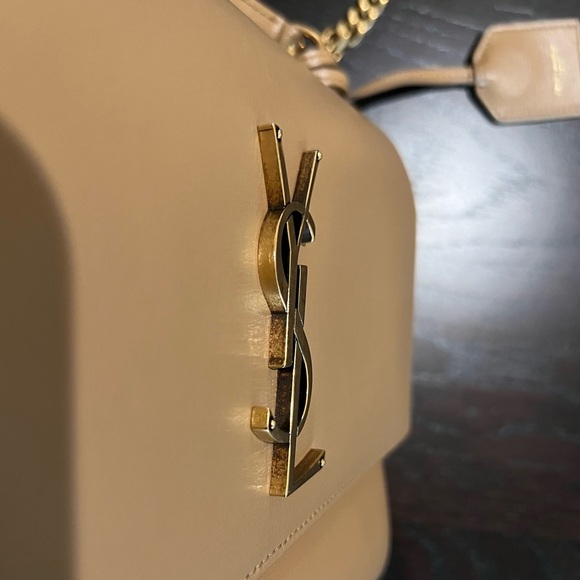 YSL Sunset Top Handle Medium Smooth Leather Shoulder Bag in Dark Beige - Picture 9 of 10